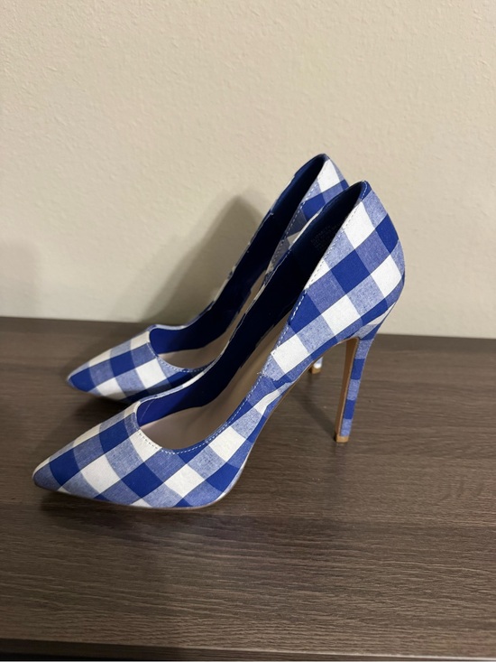 Shoes - Blue Gingham Pointed Toe Stiletto Heels